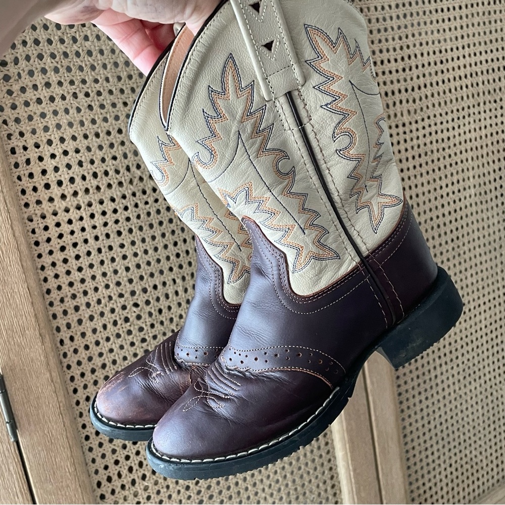 Old West Kids Western Boots Style BCW2552 Size 120 Boys Girls Cream Brow…
